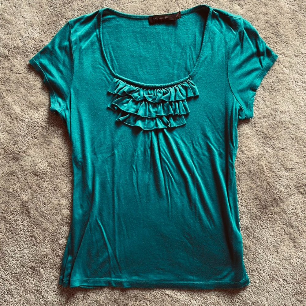 The Limited Teal Ruffle Shirt